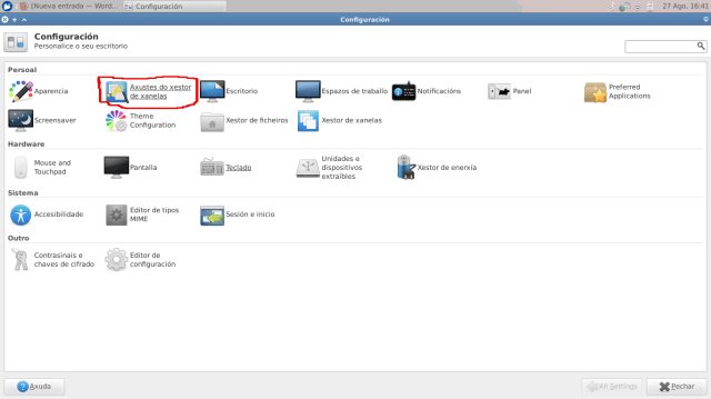 Menú configuración xubuntu