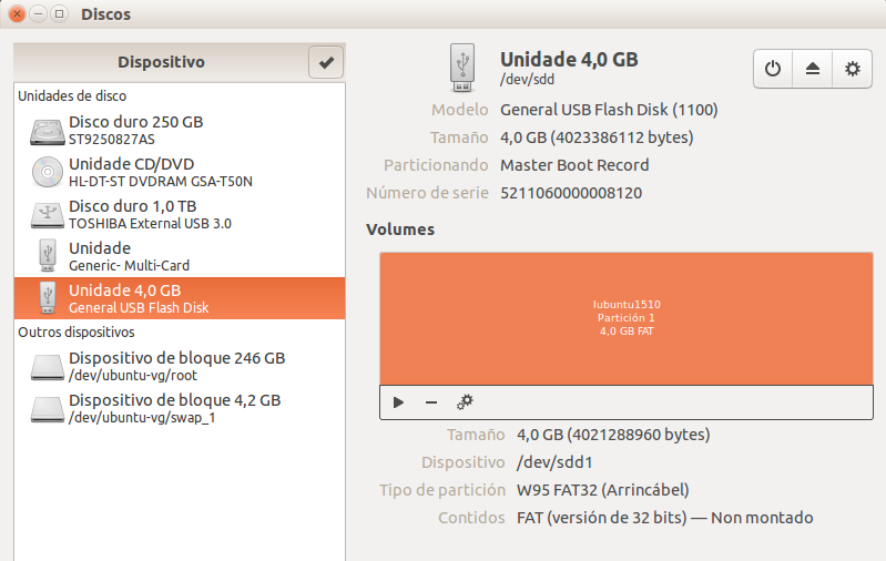 Particionando unidad usb
