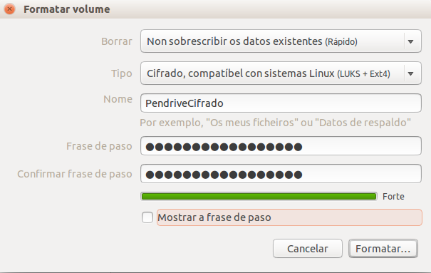 Finalizando el formateo de unidad cifrada