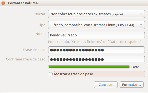 Finalizando el formateo de unidad cifrada