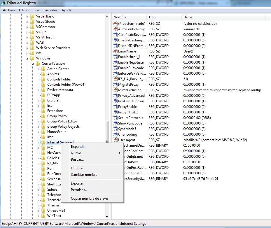 Registro del sistema