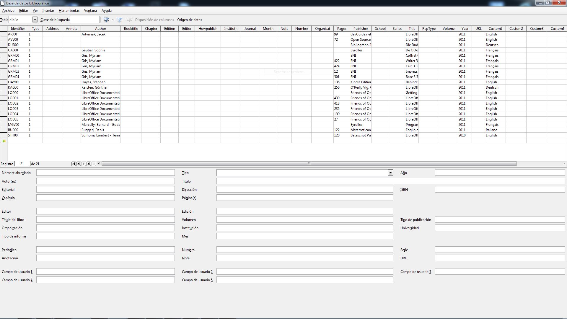 base de datos biblio
