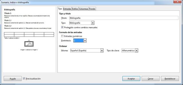 Ventana Sumario indice