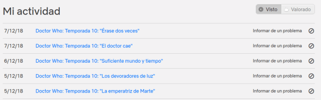 Historial de visionado de Netflix