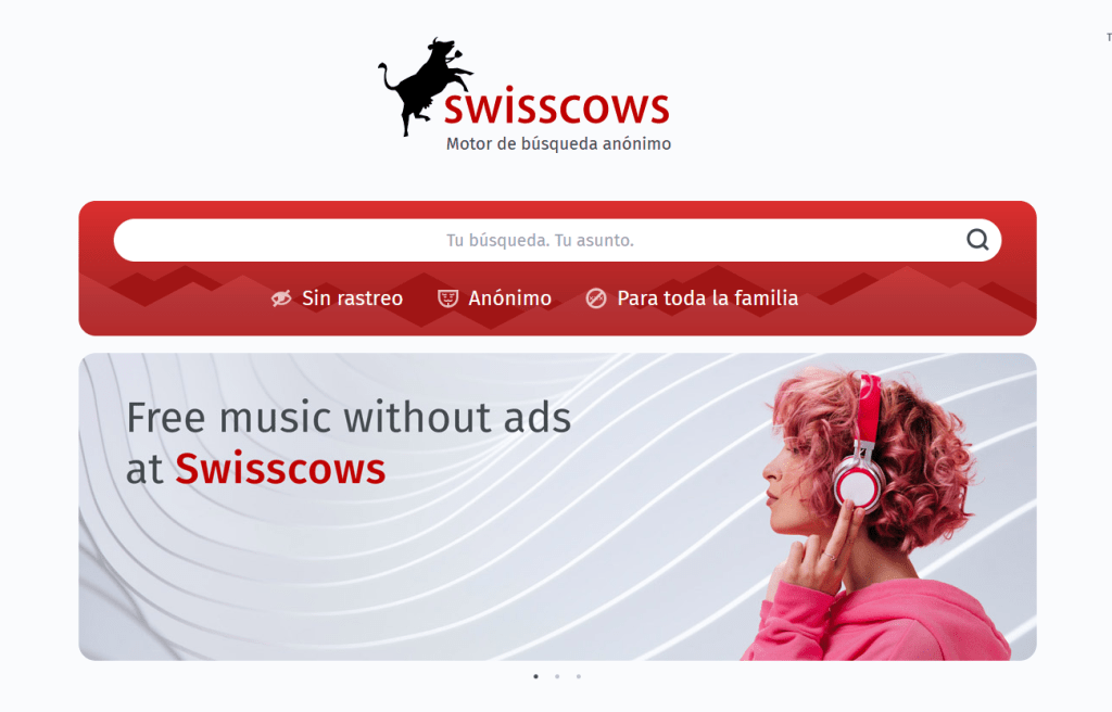 Portada del buscador Swisscows